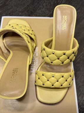 Michael Kors Yellow Quilted Double-Strap Slide Mules